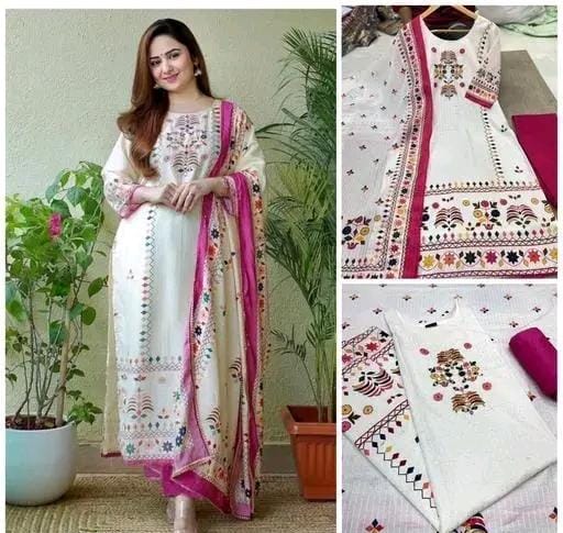 Muslin Sequence Kurta Dupatta set with Strechble  Pant Dupatta set