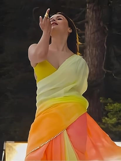 Alia Bhatt Georgette Printed Saree for Women (Multicolor, 6.3 m)