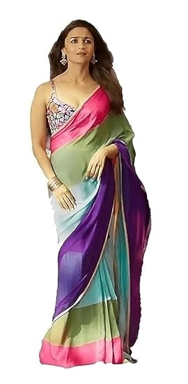 Alia Bhatt Georgette Printed Saree for Women (Multicolor, 6.3 m)