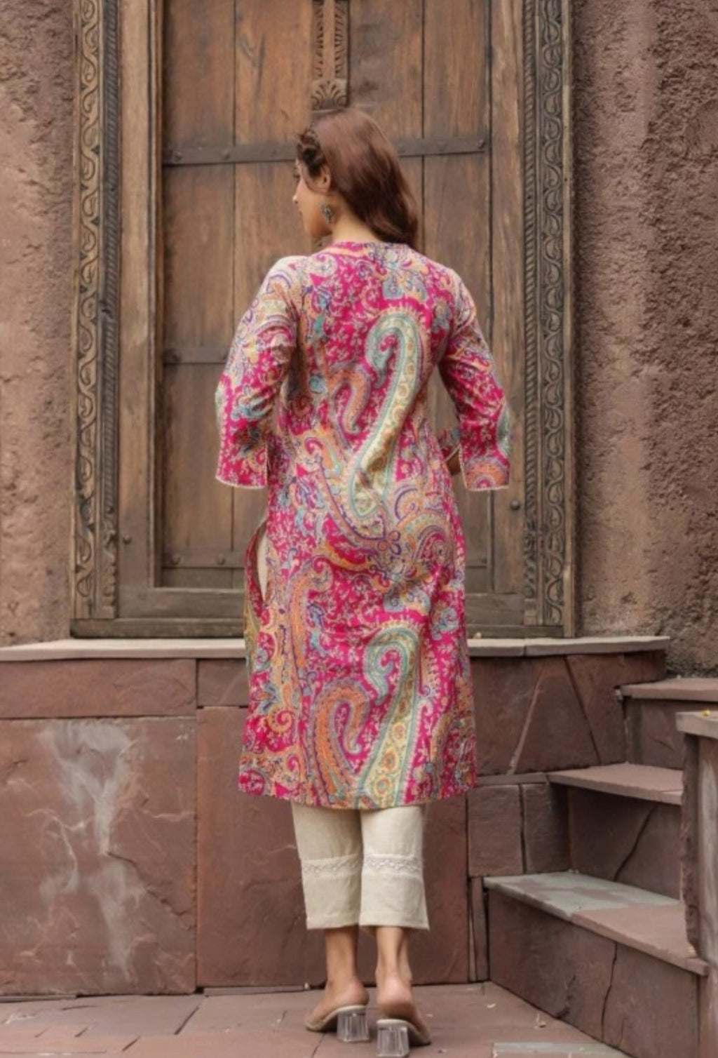 Jaipuri Printed Women Bandhni Pink Kurti