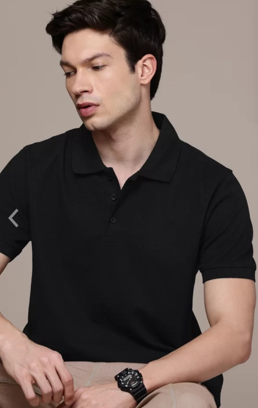 Breathable Organic Cotton Men's Black Polo T-shirt